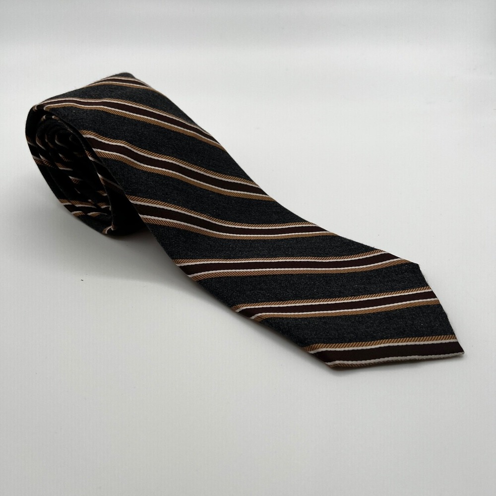 Peter Millar Ties Mens OS Gray Brown Excellent Hand‎ Folded Striped Silk